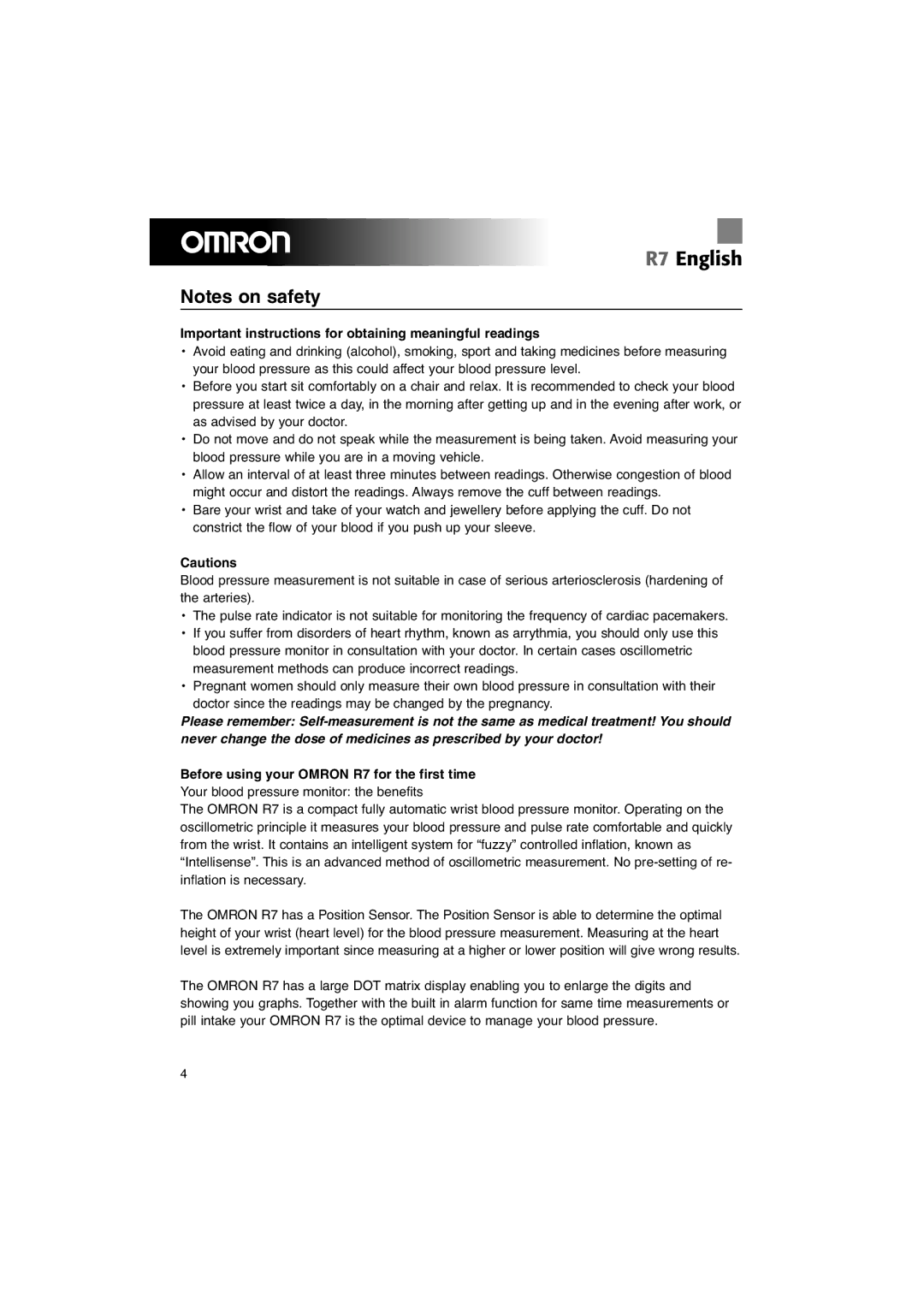 Omron Important instructions for obtaining meaningful readings, Before using your Omron R7 for the first time 