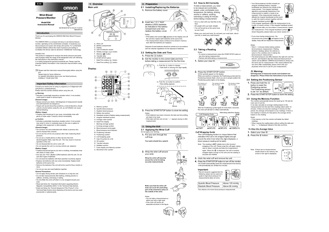 Omron instruction manual Model RS8, Introduction, Important Safety Information, Overview Main unit, Display 