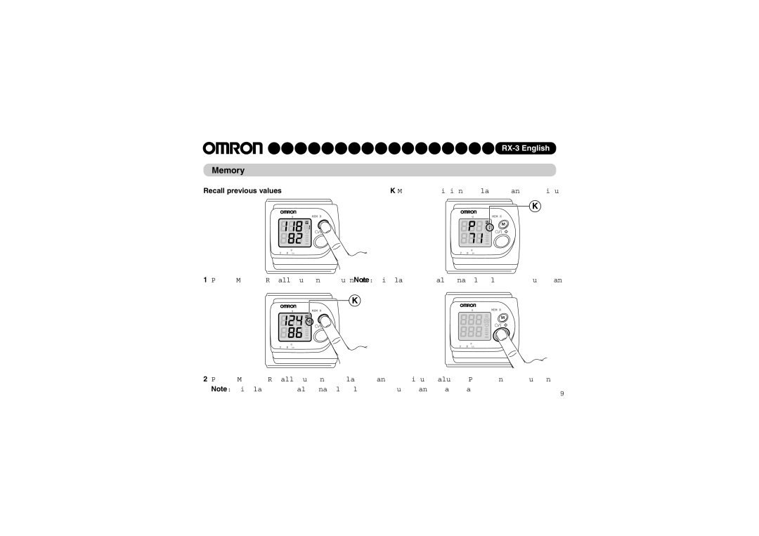 Omron RX-3 instruction manual Memory, Recall previous values 