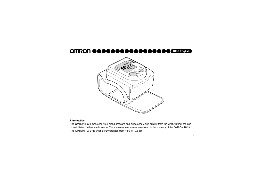 Omron instruction manual RX-3 English, Introduction 