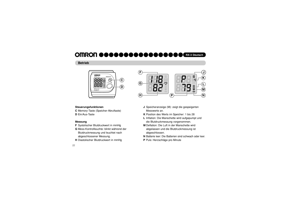 Omron RX-3 instruction manual Betrieb, Messung 