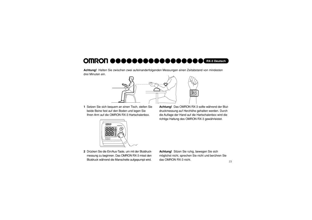Omron RX-3 instruction manual SYSmmHgMEMORY DI a mmHg PULSE/min 