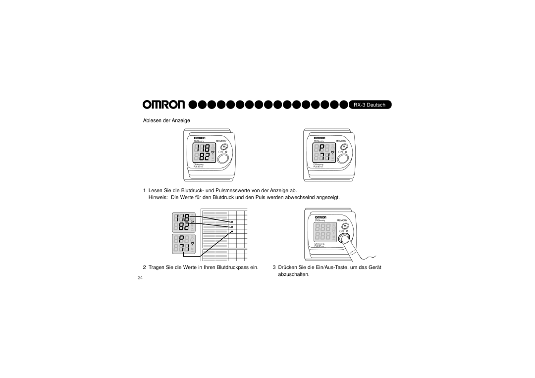 Omron RX-3 instruction manual Ablesen der Anzeige 