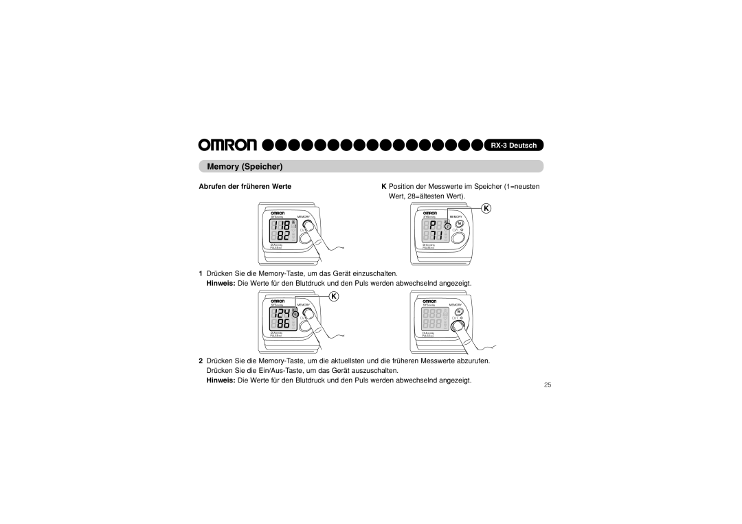 Omron RX-3 instruction manual Memory Speicher, Wert, 28=ältesten Wert 