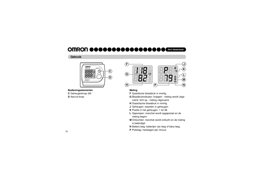 Omron RX-3 instruction manual Gebruik, Bedieningselementen Meting 