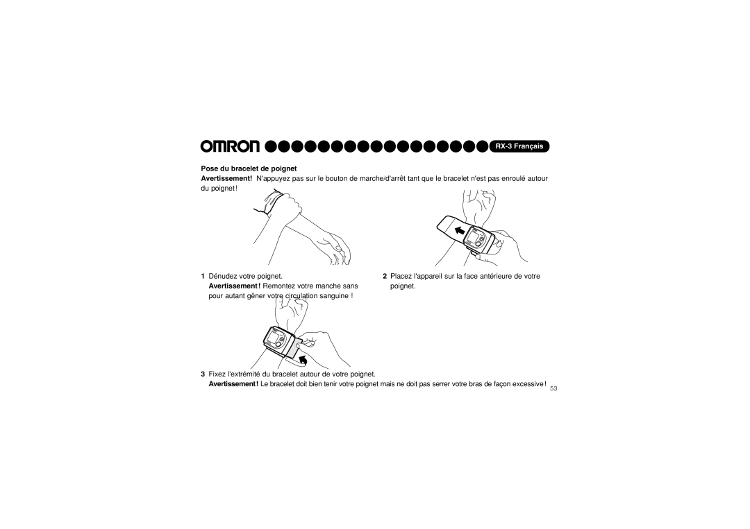 Omron RX-3 instruction manual Pose du bracelet de poignet 
