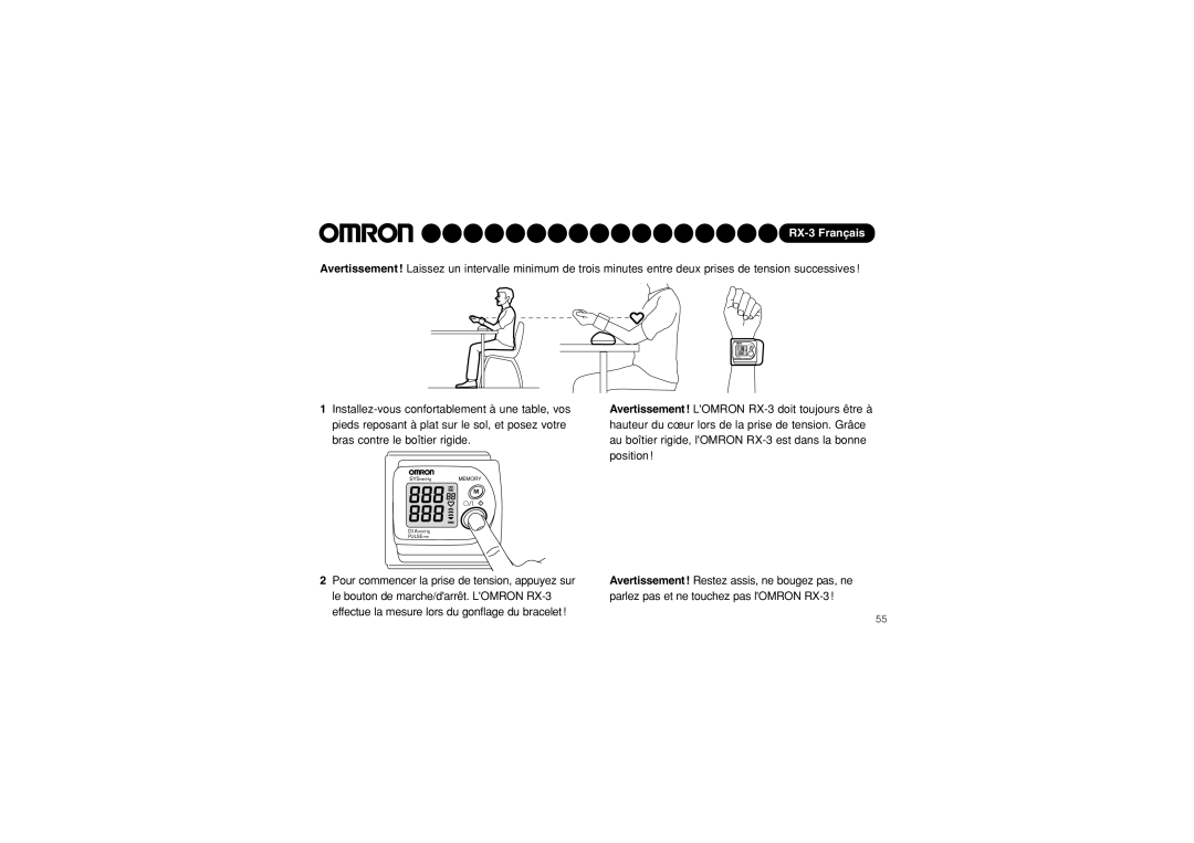 Omron RX-3 instruction manual SYSmmHgMEMORY DI a mmHg 