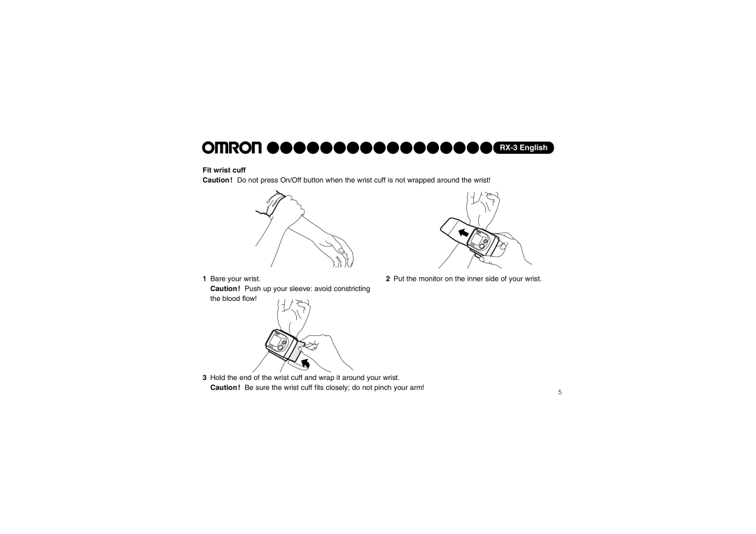 Omron RX-3 instruction manual Fit wrist cuff 