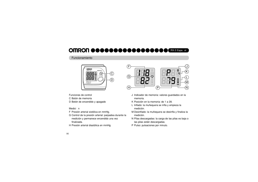 Omron RX-3 instruction manual Funcionamiento, Funciones de control, Medición 