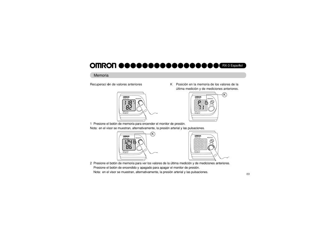 Omron RX-3 instruction manual Memoria, Recuperación de valores anteriores 