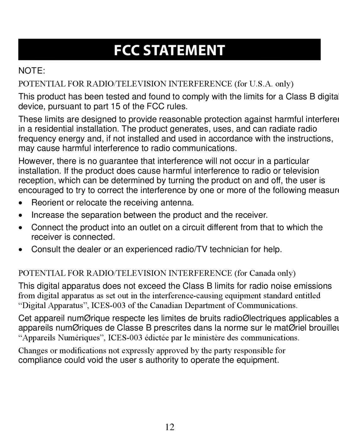 Omron SC100 instruction manual FCC Statement 