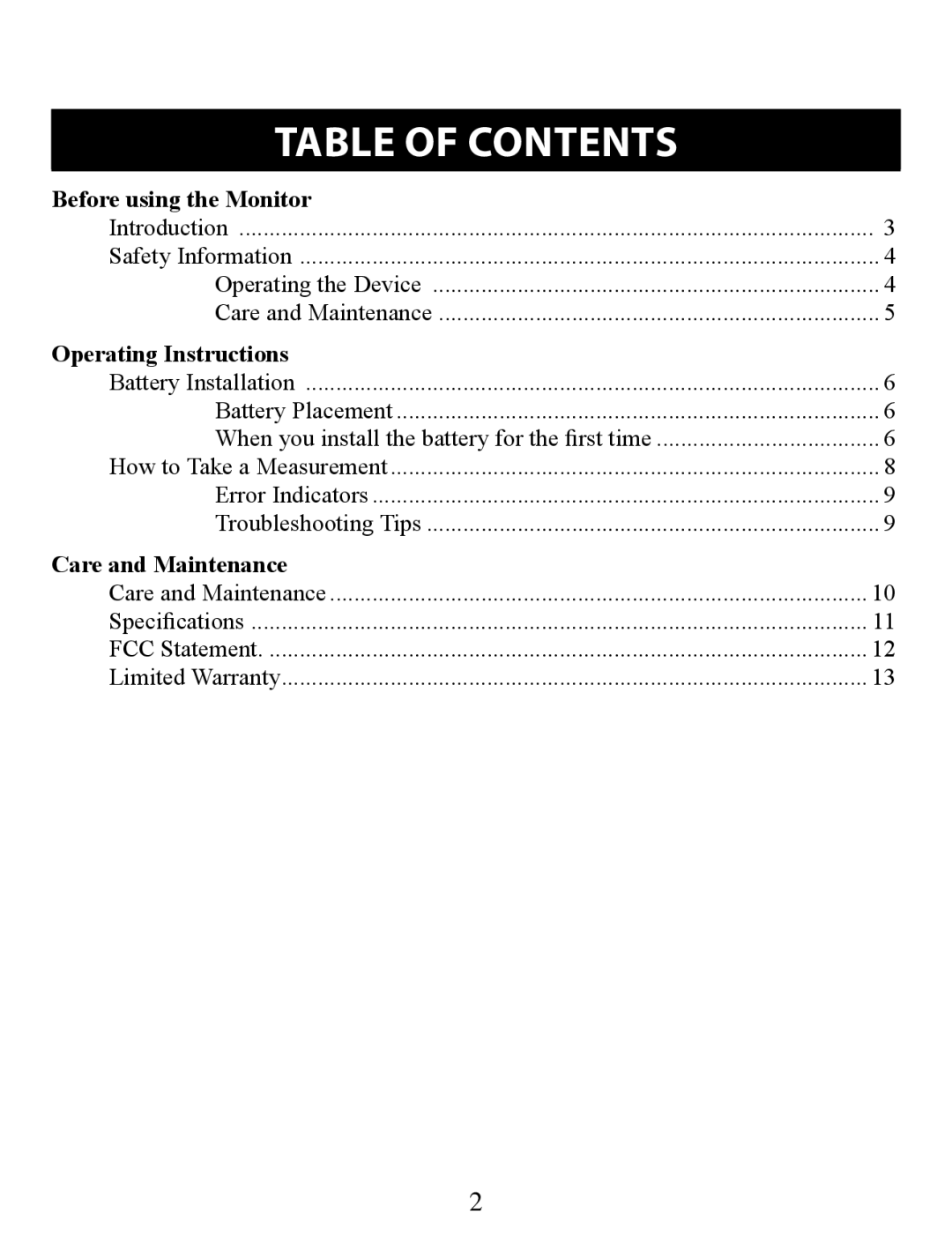 Omron SC100 instruction manual Table of Contents 