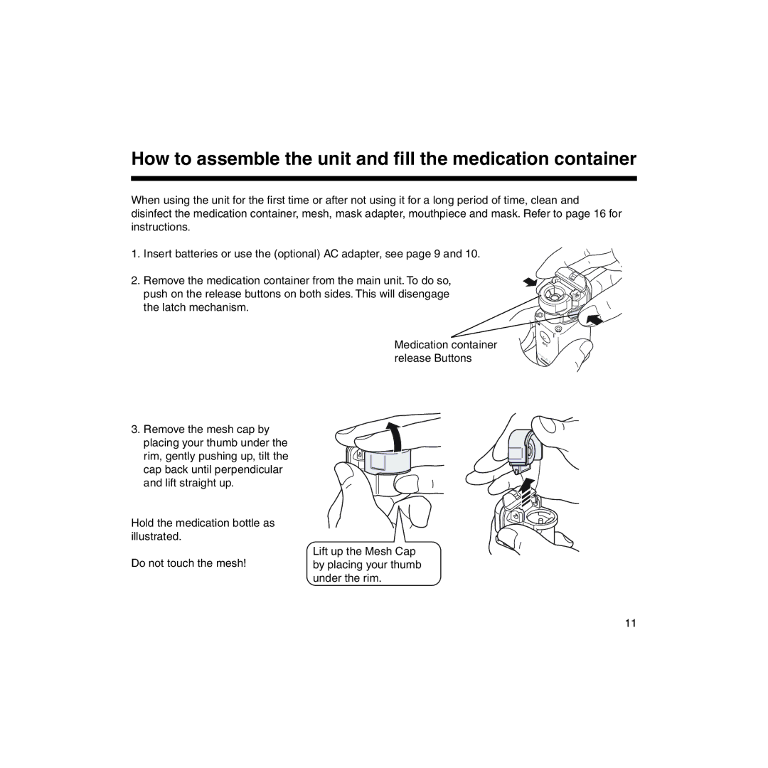 Omron U22 instruction manual How to assemble the unit and ﬁll the medication container 