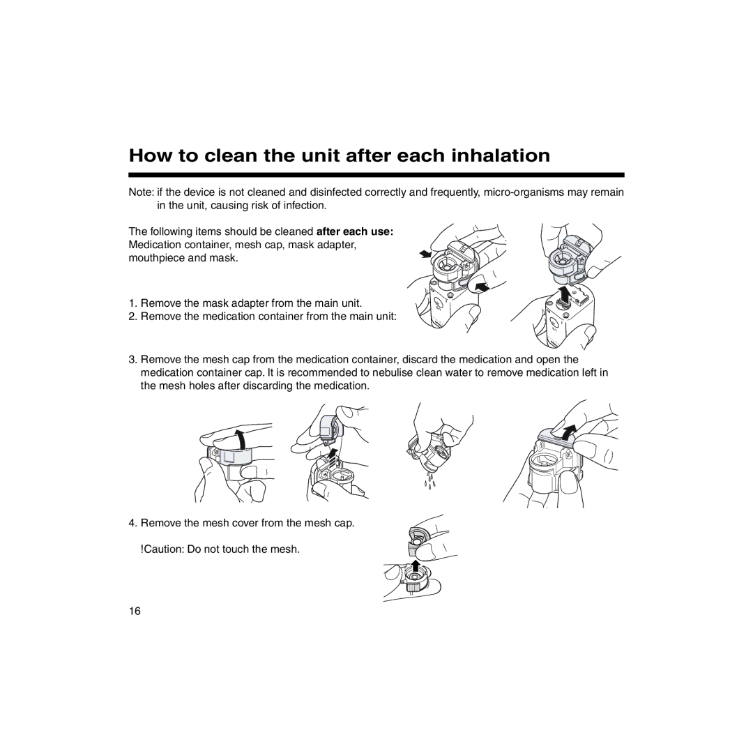 Omron U22 instruction manual How to clean the unit after each inhalation 