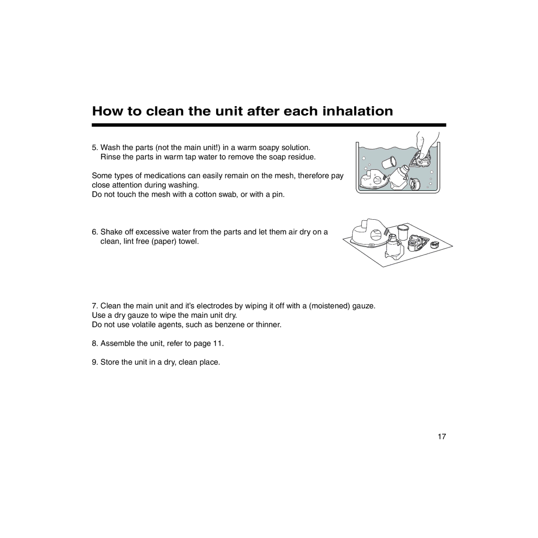 Omron U22 instruction manual How to clean the unit after each inhalation 