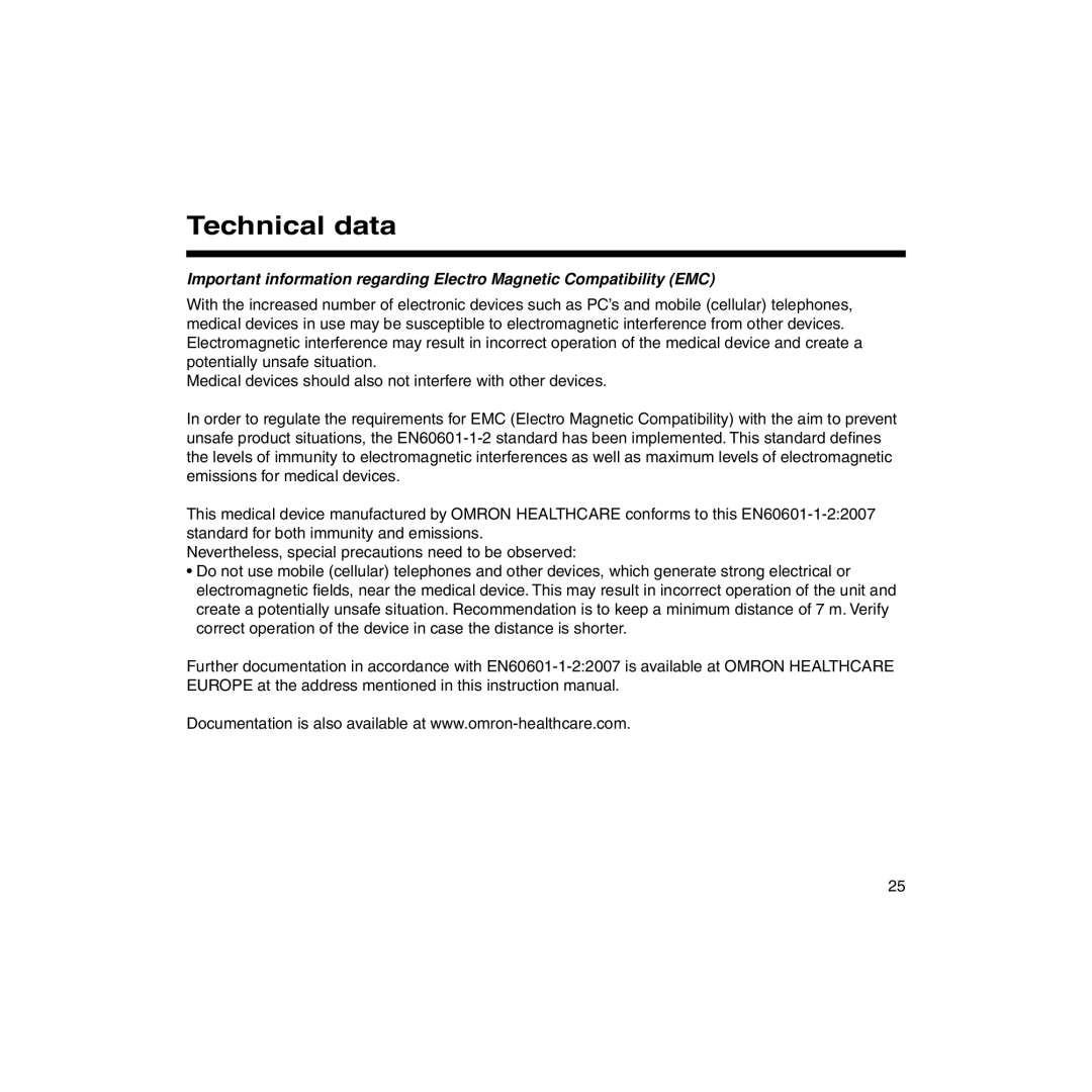 Omron U22 instruction manual Technical data 