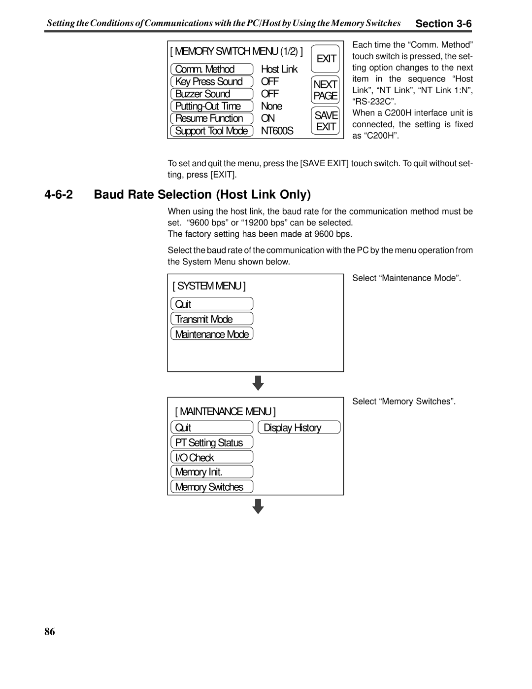 Omron V022-E3-1 operation manual 4-6-2Baud Rate Selection Host Link Only 