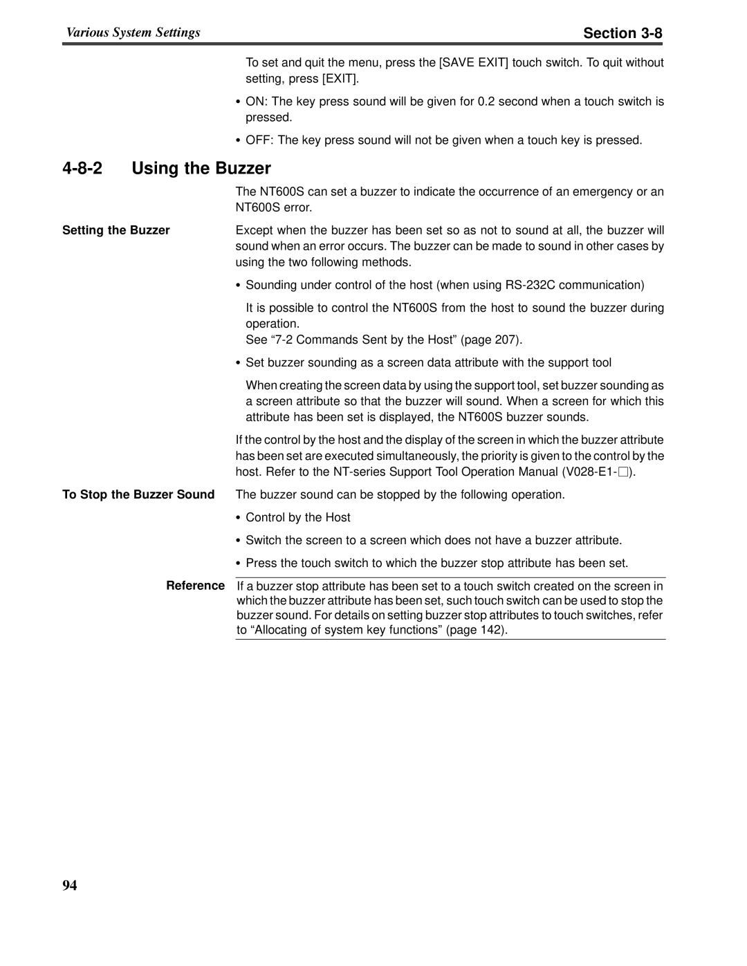 Omron V022-E3-1 operation manual 4-8-2, Using the Buzzer, Section, Setting the Buzzer 