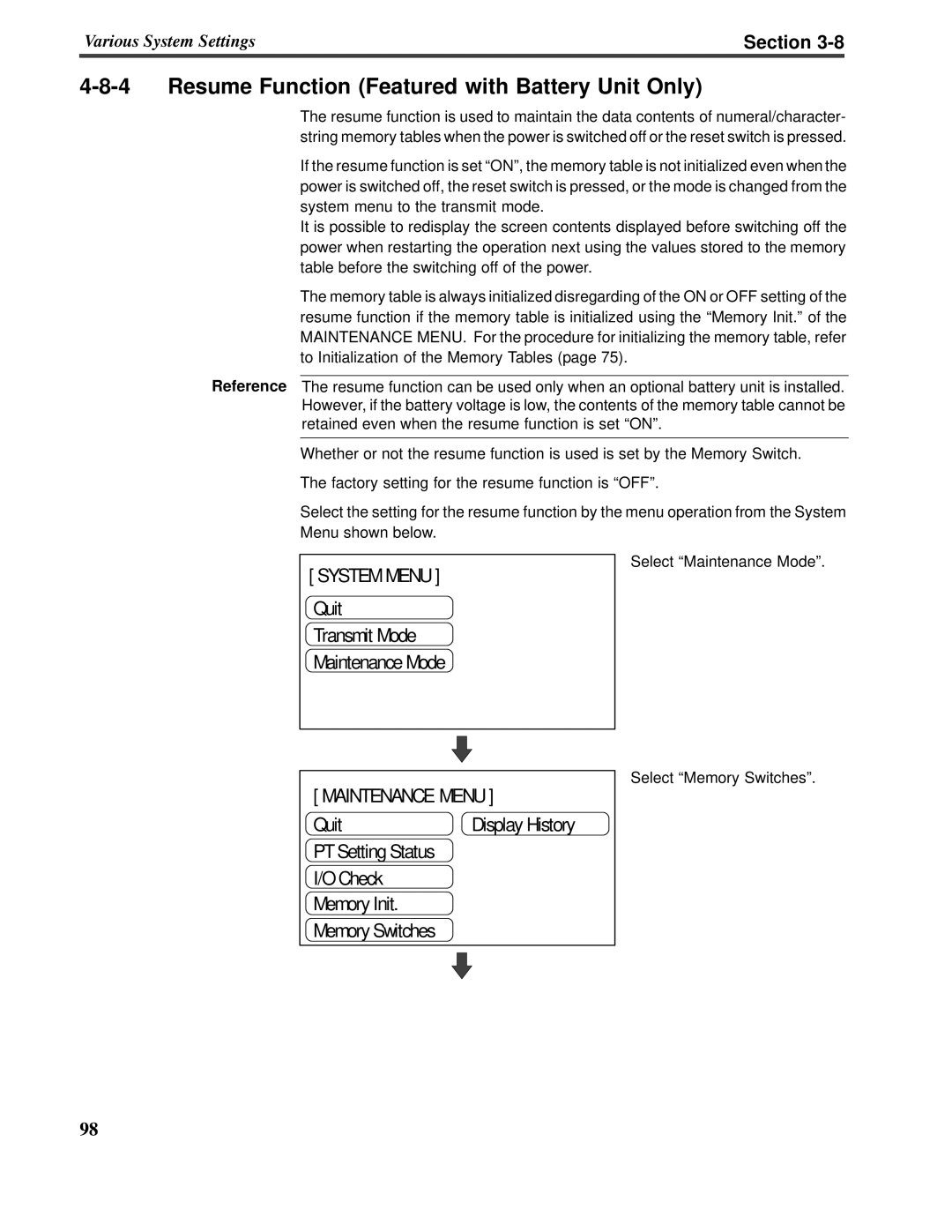 Omron V022-E3-1 operation manual Section, Menu shown below 