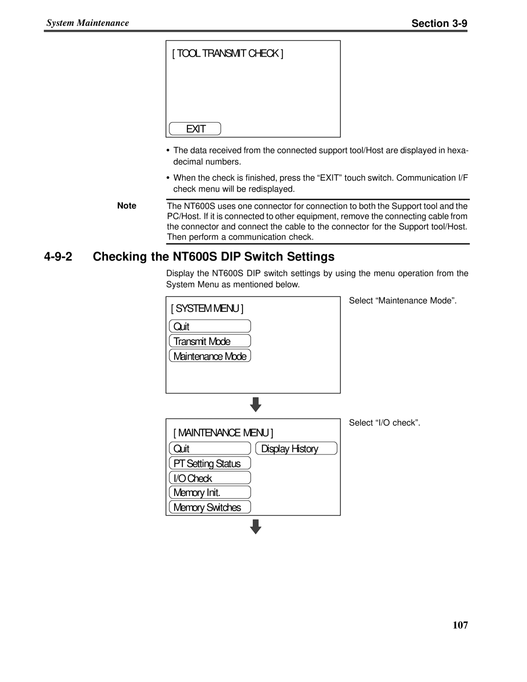 Omron V022-E3-1 operation manual 4-9-2Checking the NT600S DIP Switch Settings, Section 
