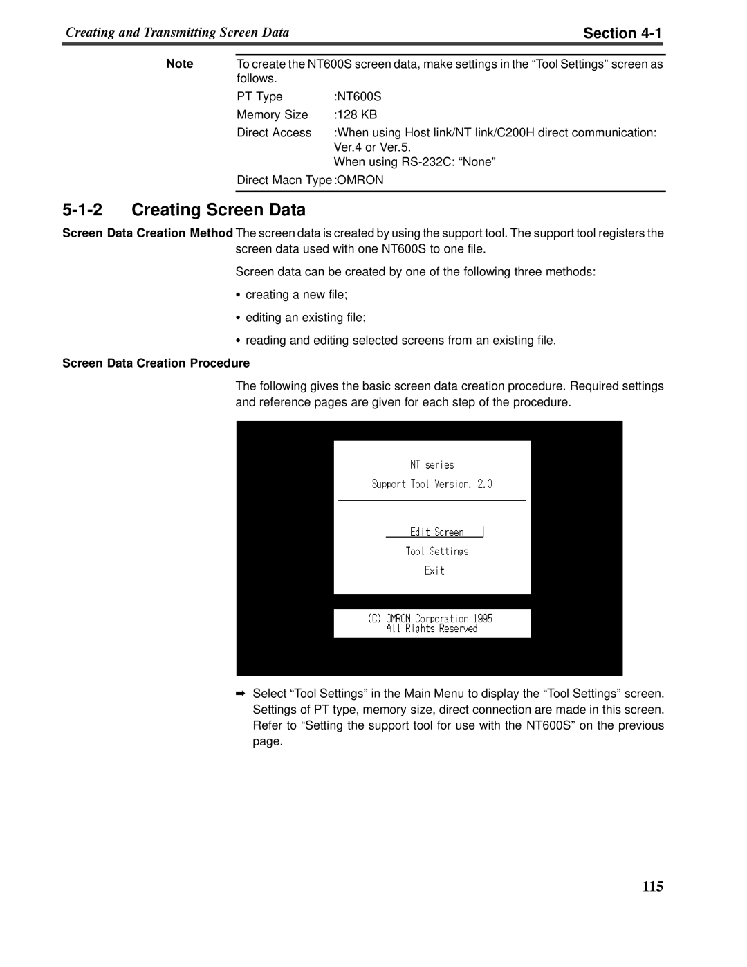 Omron V022-E3-1 operation manual 5-1-2Creating Screen Data, Section, Screen Data Creation Procedure 
