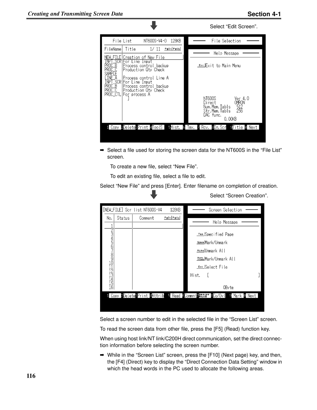 Omron V022-E3-1 operation manual Section, Select “Edit Screen” 