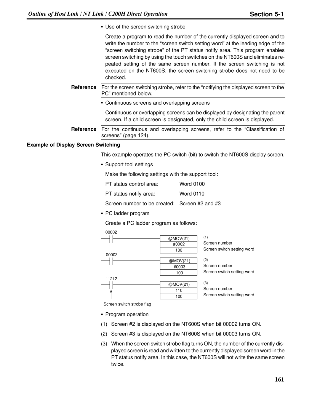 Omron V022-E3-1 operation manual Section, Example of Display Screen Switching 