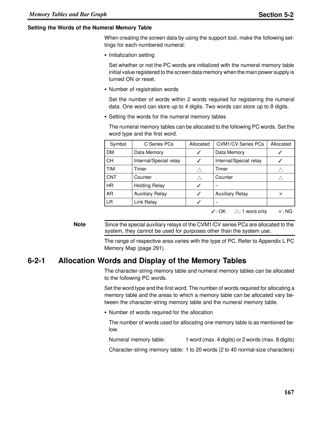 Omron V022-E3-1 operation manual Section, Setting the Words of the Numeral Memory Table 