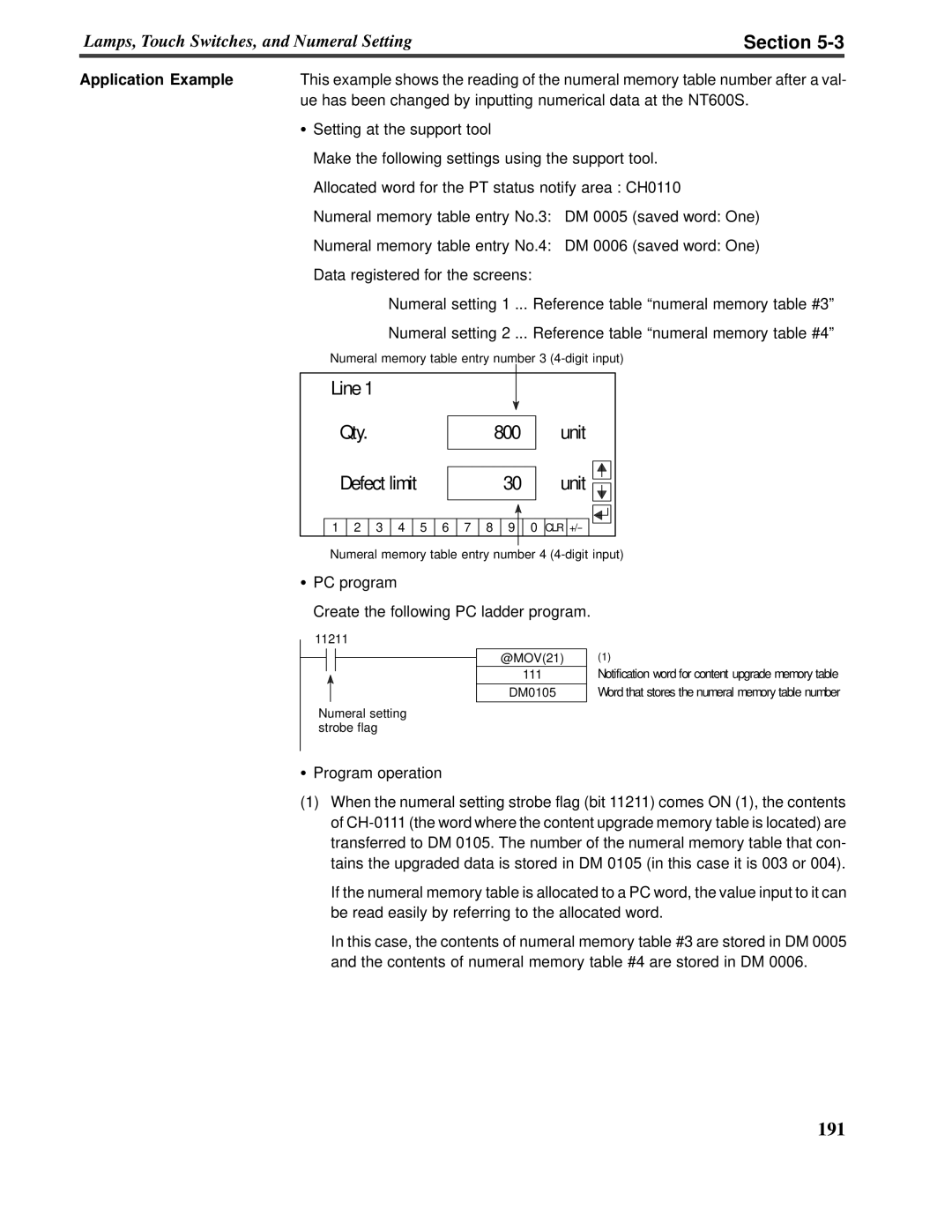 Omron V022-E3-1 operation manual Section, Line, unit, Defect limit, Application Example 
