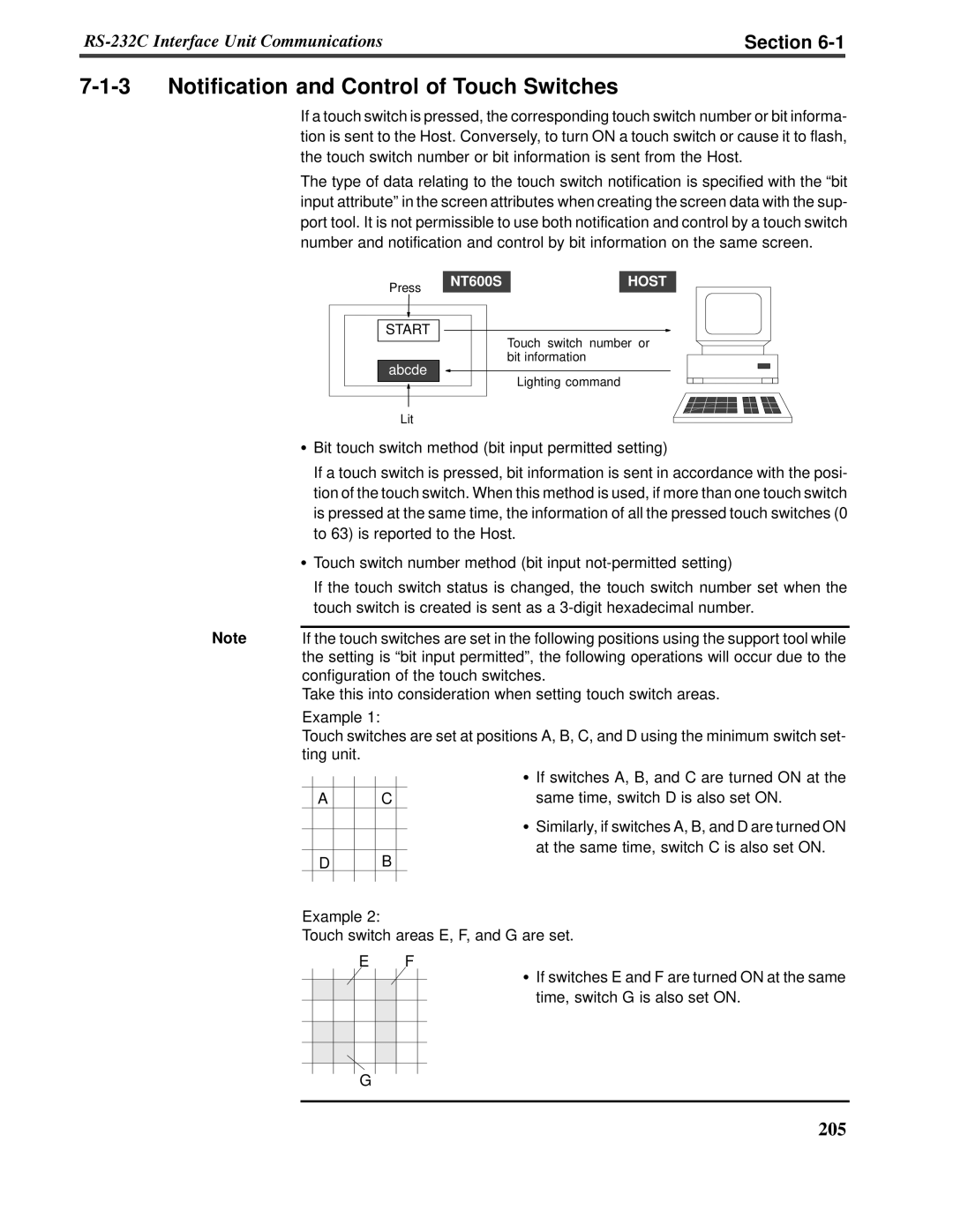 Omron V022-E3-1 operation manual 7-1-3Notification and Control of Touch Switches, Section 