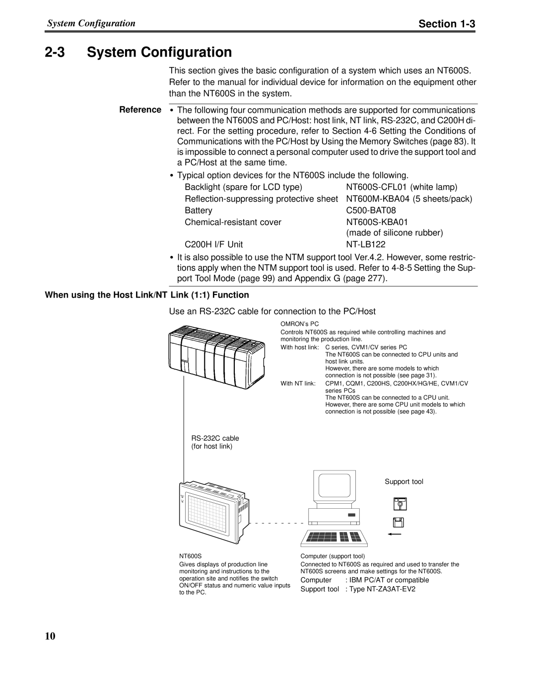 Omron V022-E3-1 operation manual 2-3System Configuration, Section, When using the Host Link/NT Link 1:1 Function 