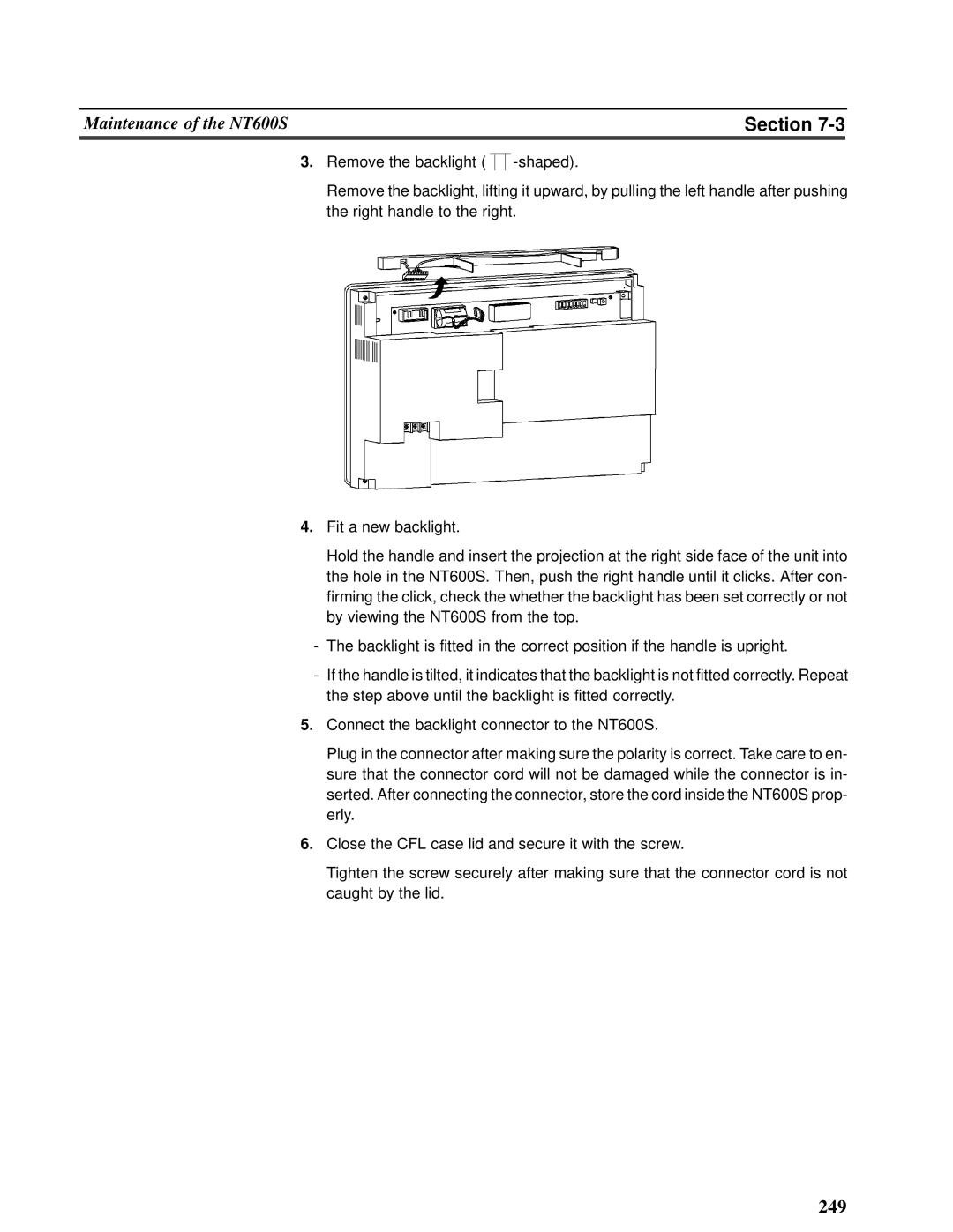 Omron V022-E3-1 operation manual Section, Remove the backlight 