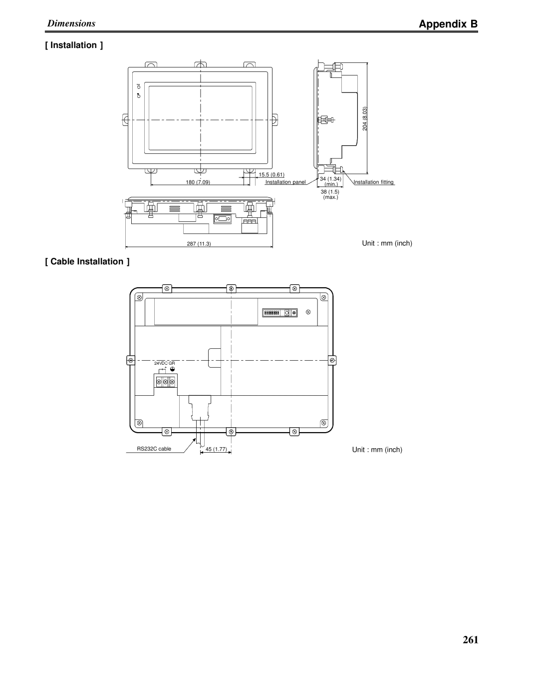 Omron V022-E3-1 operation manual Appendix B, Cable Installation, Unit : mm inch 
