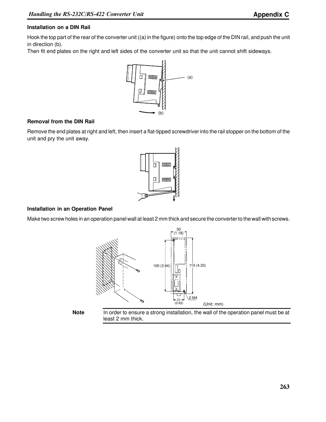 Omron V022-E3-1 operation manual #0!891, Appendix C, Installation on a DIN Rail, Removal from the DIN Rail 