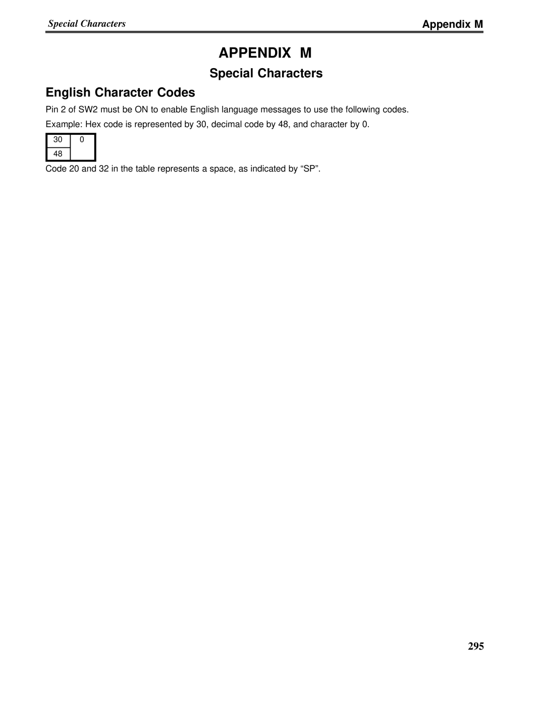 Omron V022-E3-1 operation manual Appendix M, Special Characters English Character Codes 