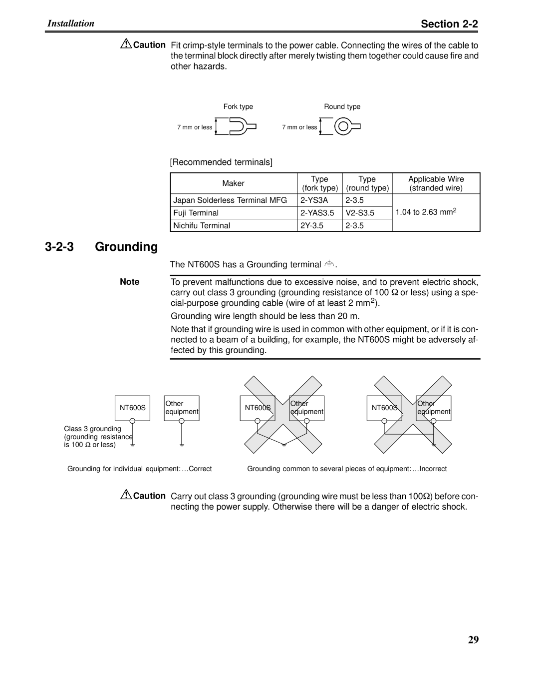 Omron V022-E3-1 operation manual 3-2-3Grounding, Section 