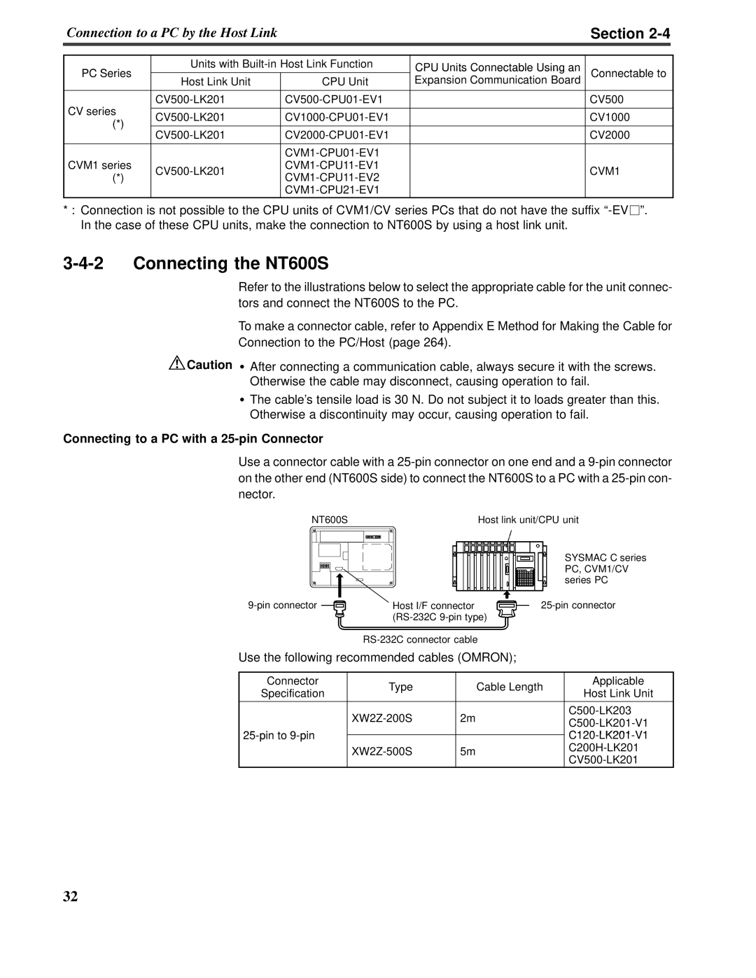 Omron V022-E3-1 operation manual 3-4-2Connecting the NT600S, Section, Connecting to a PC with a 25-pinConnector 
