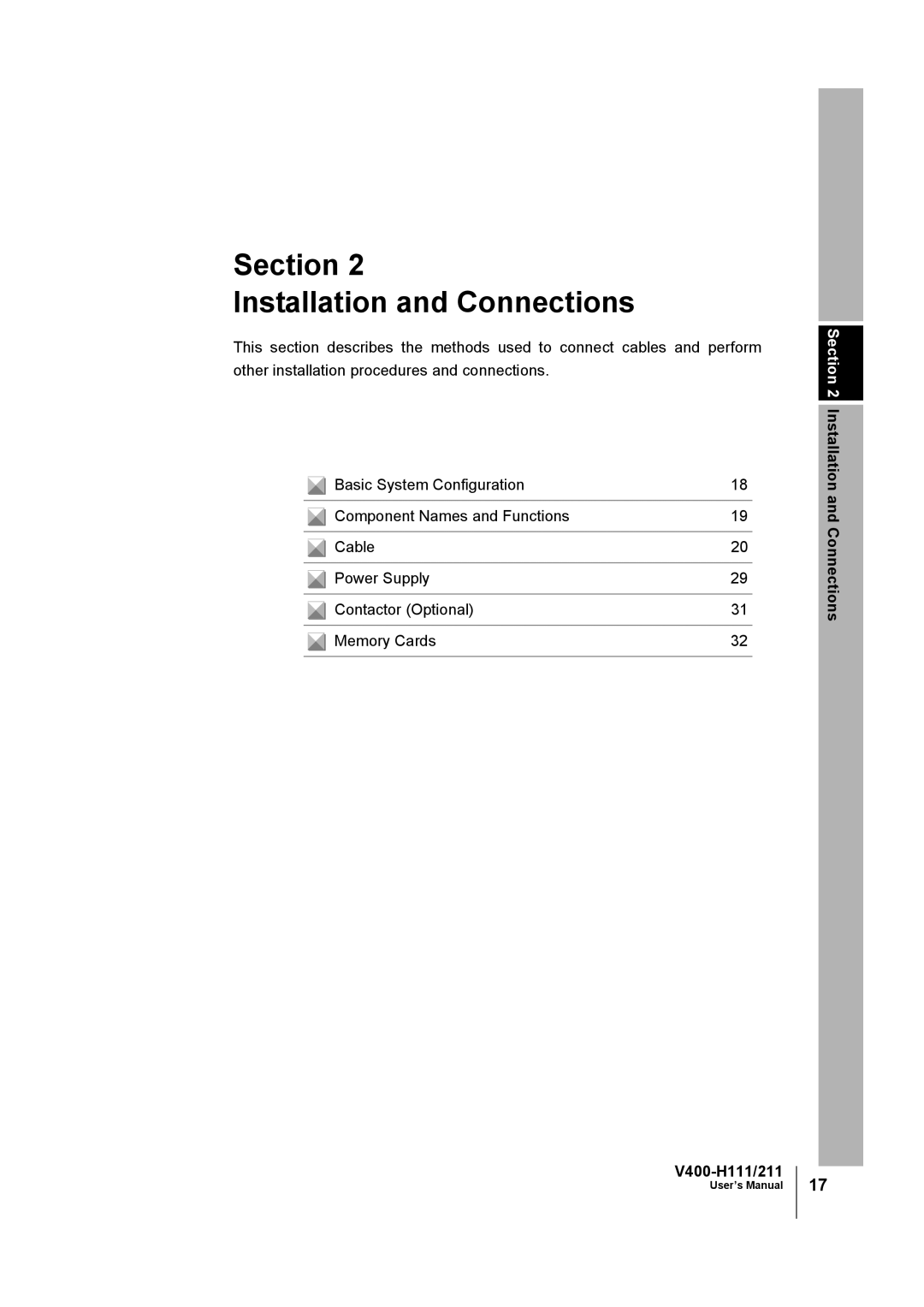 Omron V400-H111 user manual Section Installation and Connections 