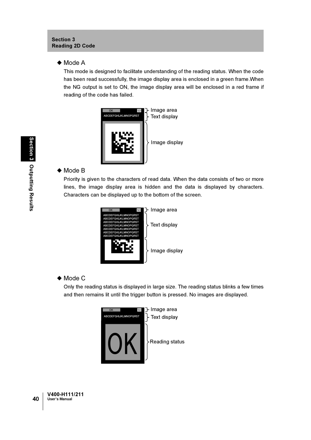 Omron V400-H111 user manual Mode a, Mode B, Mode C 