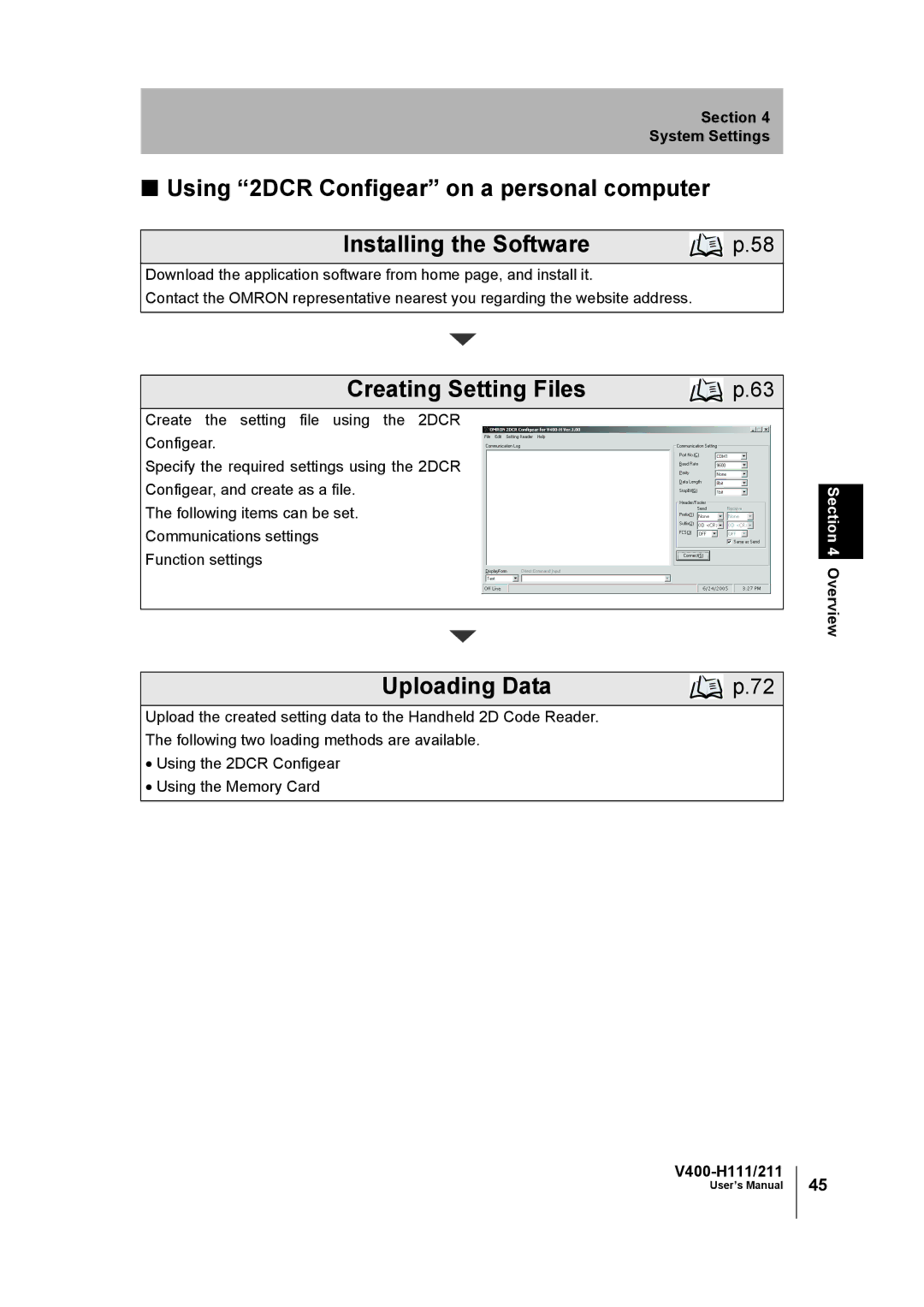 Omron V400-H111 user manual Creating Setting Files 