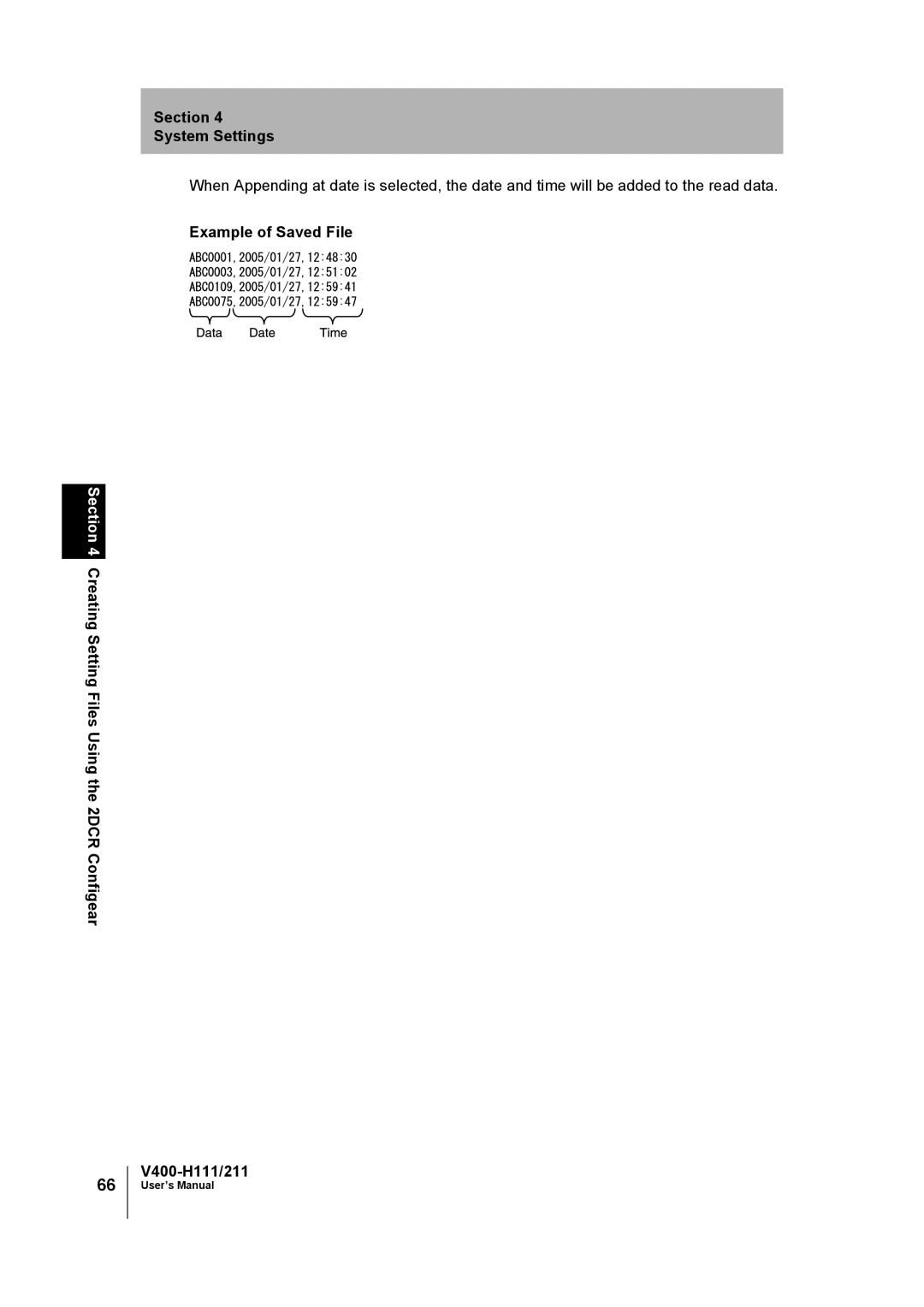 Omron V400-H111 user manual Section System Settings 