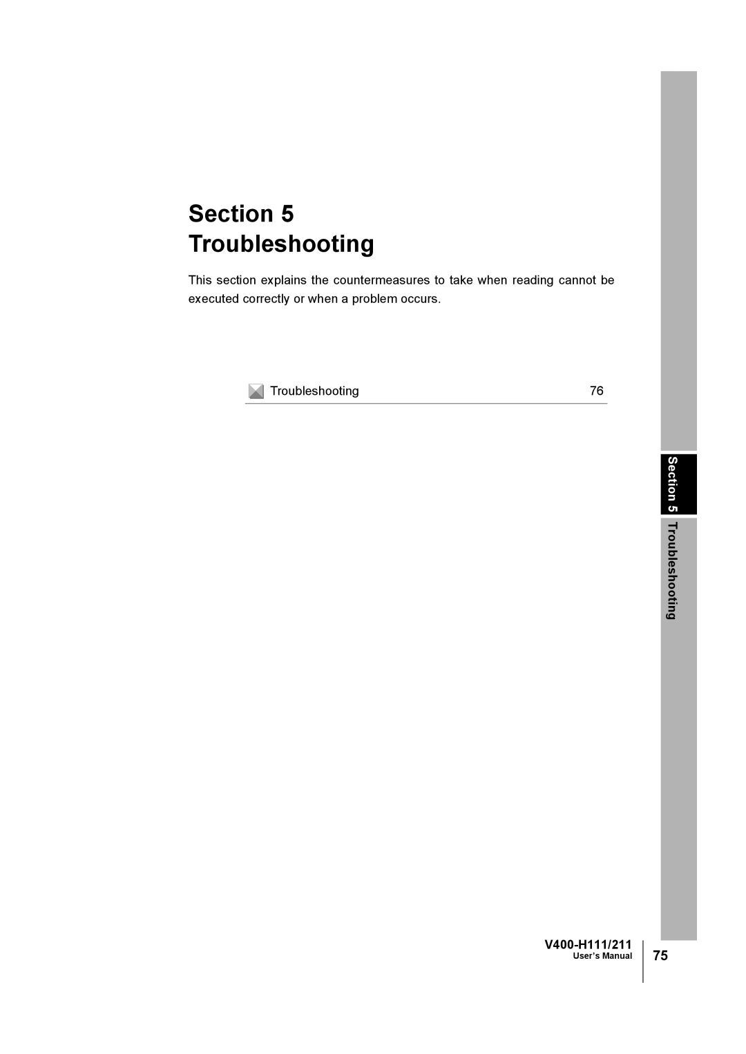 Omron V400-H111 user manual Section Troubleshooting 