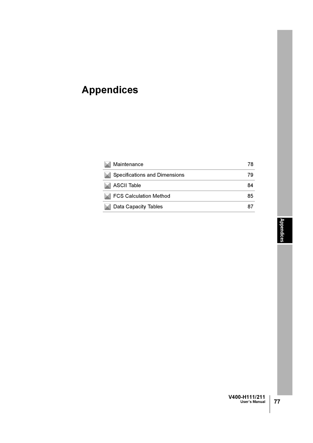 Omron V400-H111 user manual Appendices 