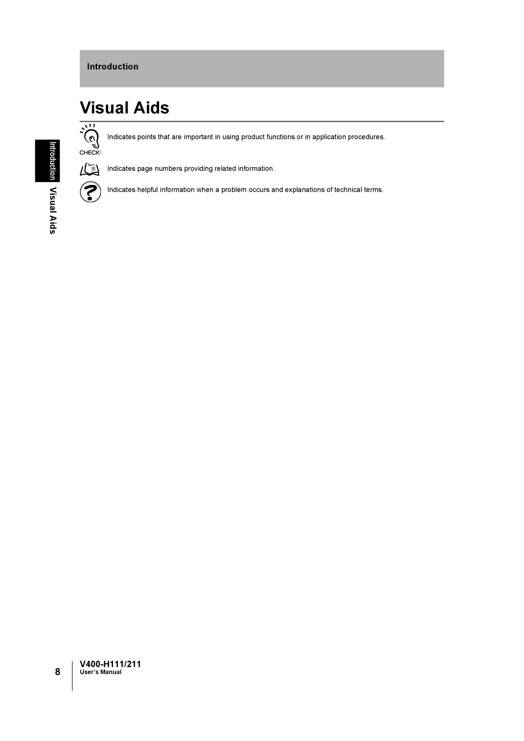 Omron V400-H111 user manual Visual Aids 