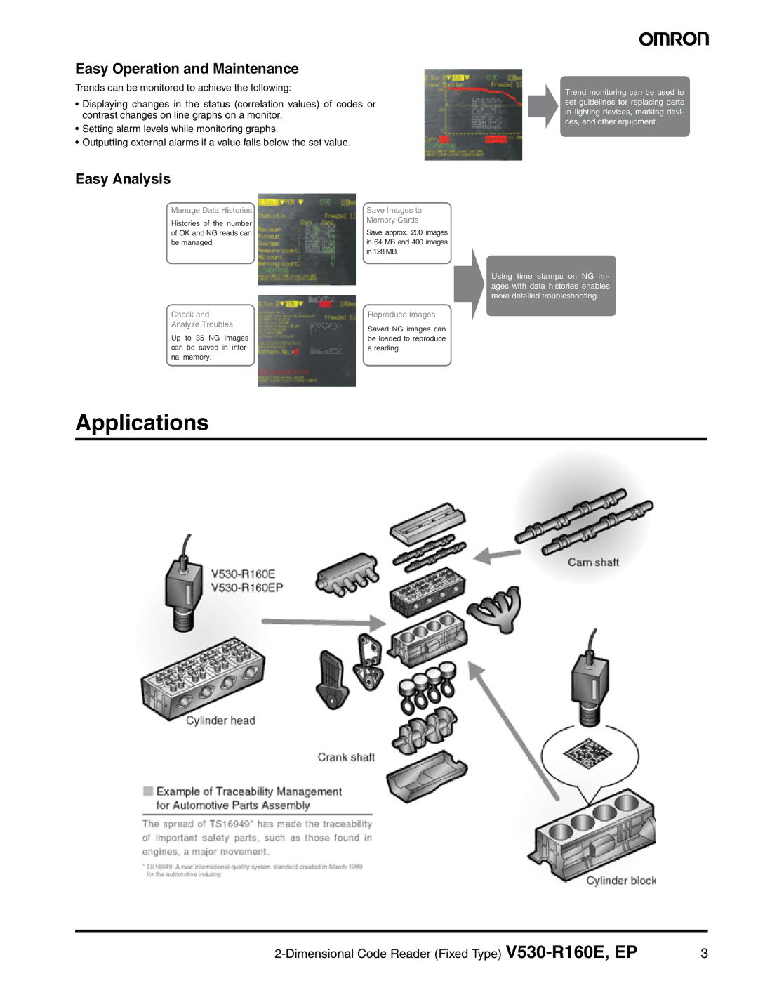 Omron V530-R160E manual Applications, Easy Operation and Maintenance, Easy Analysis 