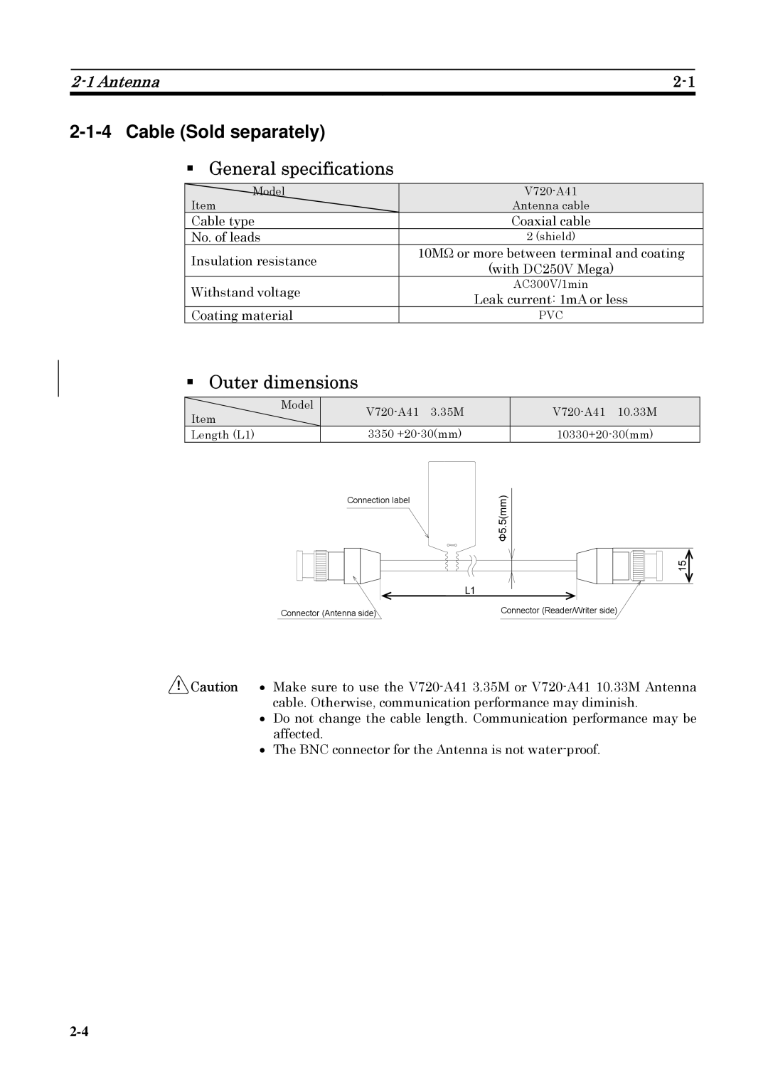 Omron V720-HS04 user manual ƒ General specifications, ƒ Outer dimensions 