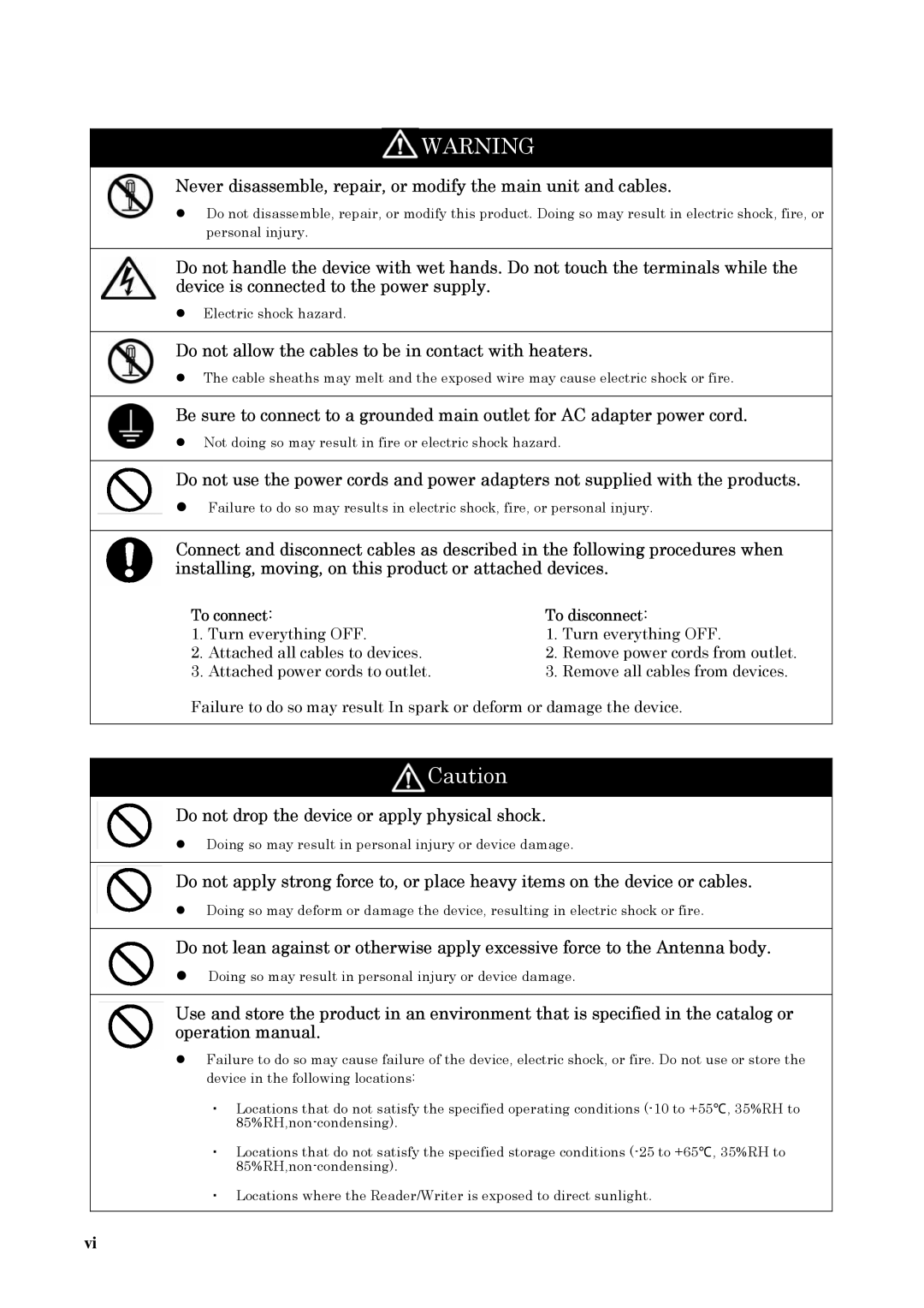 Omron V720-HS04 user manual Do not allow the cables to be in contact with heaters 