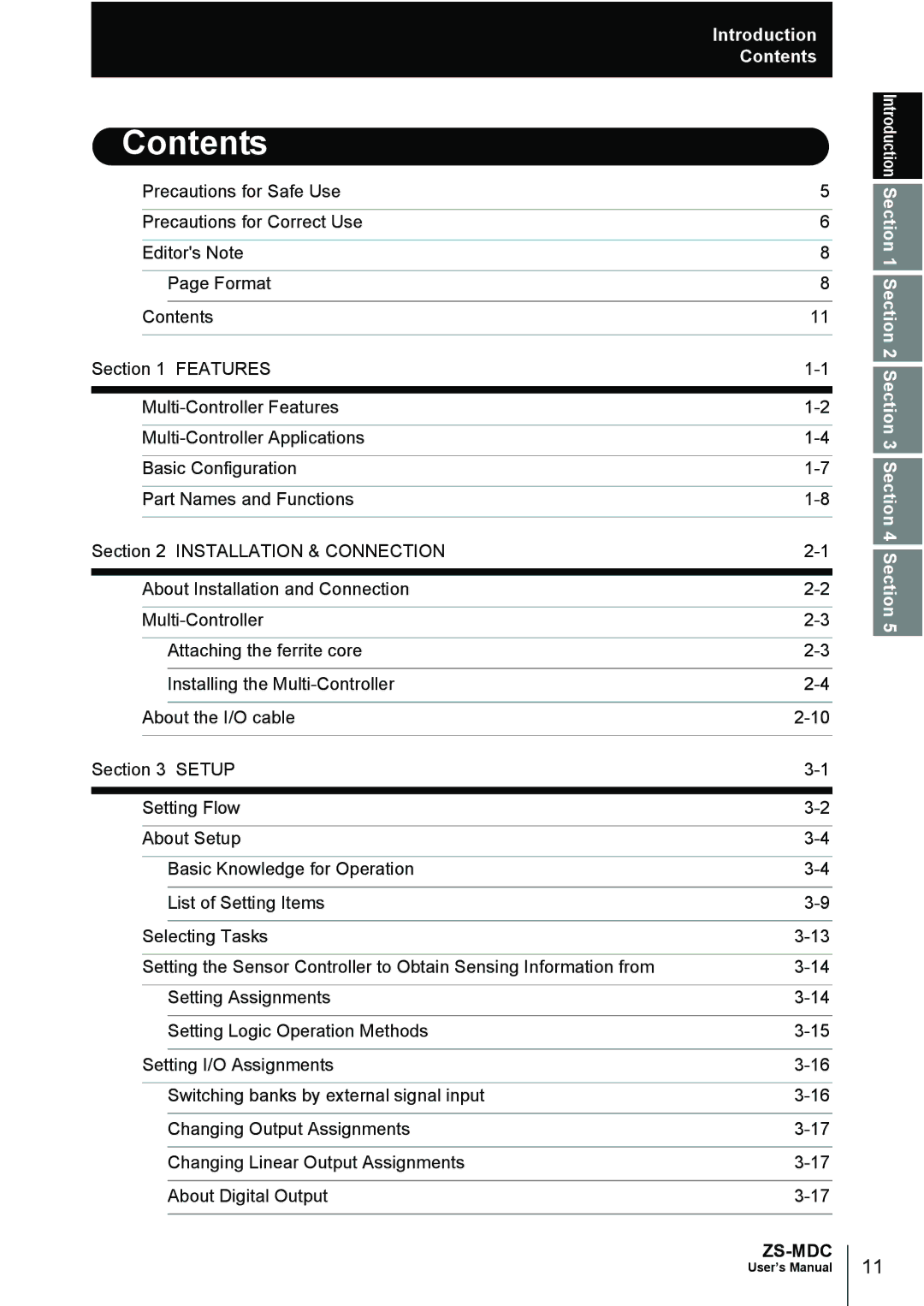 Omron ZS-MDC user manual Contents 