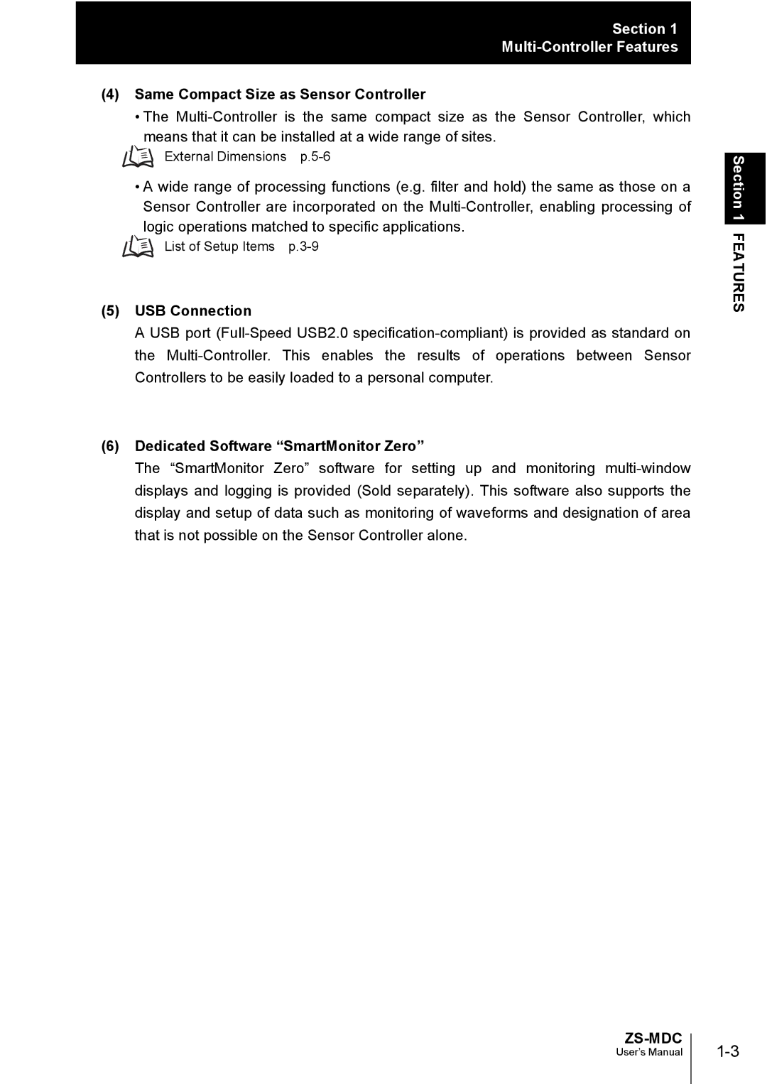 Omron ZS-MDC user manual Same Compact Size as Sensor Controller, USB Connection, Dedicated Software SmartMonitor Zero 