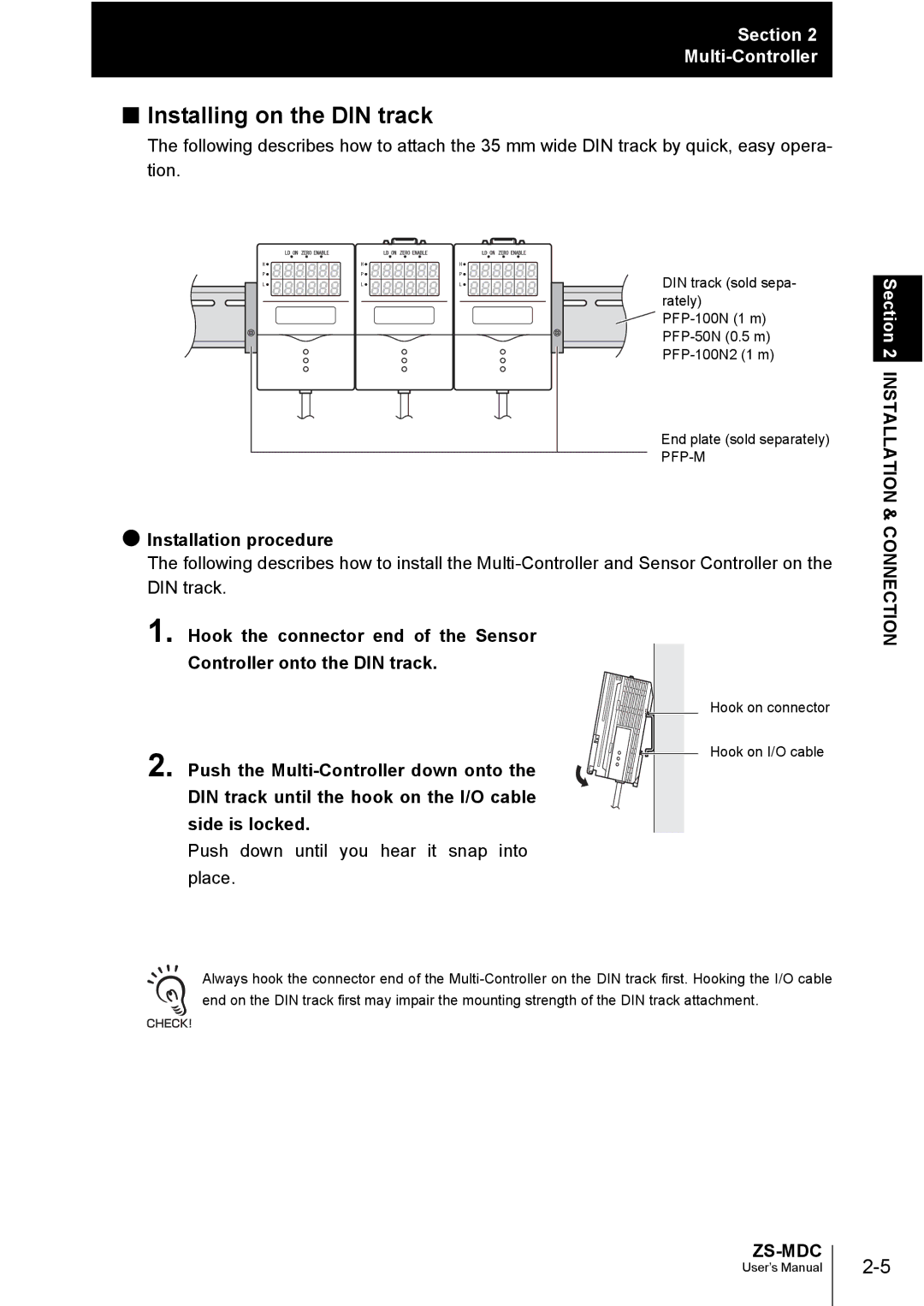 Omron ZS-MDC user manual Installing on the DIN track, Installation procedure, Pfp-M 